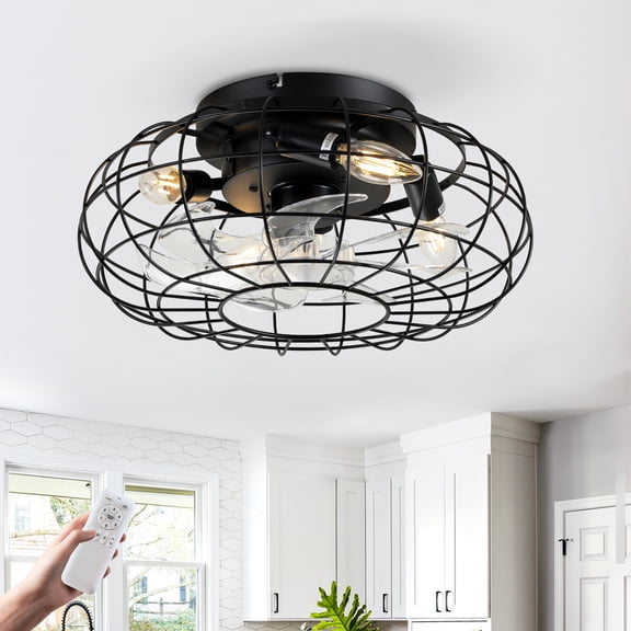 15.7-inch Low Profile Bladeless Ceiling Fan with Light Kit, Remote Control, 6 Wind Speeds, Reversible Quiet DC Motor, Flush Mount Enclosed Fan for Bedroom, Living, Dining Room – Bulbs Not Included
