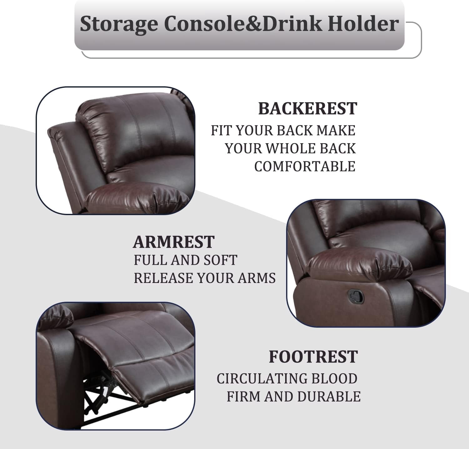 PonLiving Manual Leather Recliner Chair Black