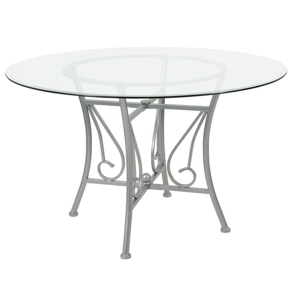 Flash Furniture Princeton 48'' Round Glass Dining Table with Silver Metal Frame
