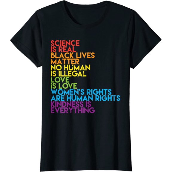 Women Top Science Is Real Black Lives Matter Rainbow LGBT Pride BLM Casual T-Shirt