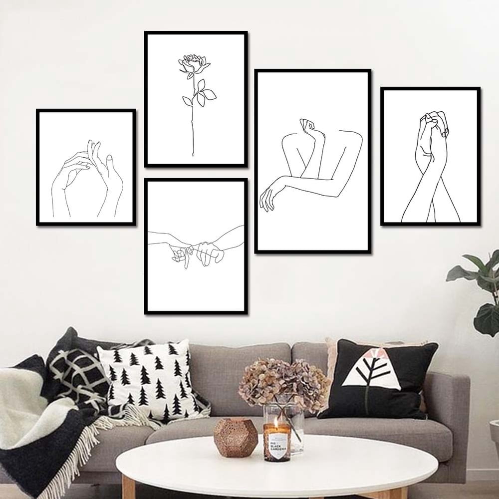 Papaba Painting,Nordic Simplified Flower Hands Drawing Canvas Painting