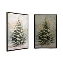 FYHALE Vintage Christmas Snowy Tree Light Up Canvas Wall Decor, Rustic Christmas Wall Art, Christmas Painting Print Decor with Lights, Christmas Decor, Winter Print with Framed - 15.7x11.8 Inch