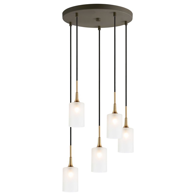 Woodbridge Lighting Chelsea 5Lt Cylinder Cluster Pendant in Brass/Bronze/Opal