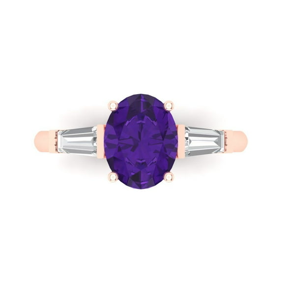 Clara Pucci 14K Rose Gold 2.5ct Amethyst Three-Stone Ring for Women