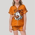thumbnail image 2 of BOOMNY Halloween Girls 2 Peice Pajamas Sets Hallowmas Pumpkin Ghost Graphic Long Sleeve Sleepwear Tops Pants Pjs Set for Kids Cozy Loungewear Homewear, 2 of 4