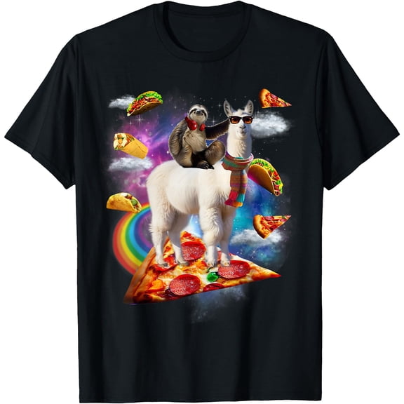 Sloth riding Llama Galaxy Pizza Taco Burrito Gift Unisex T-Shirt for Men Women Kids Toddler