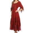 thumbnail image 4 of Sakkas Bexley Scoop Neck Bell Sleeve Bohemian Gypsy Embroidered Corset Dress - Red - S/M, 4 of 5