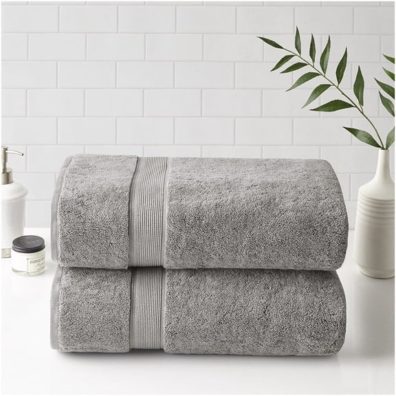 Luxury 2-Pack Silver Bath Sheets, 800 GSM Antimicrobial Cotton Towel Set, Quick-Dry & Highly Absorbent