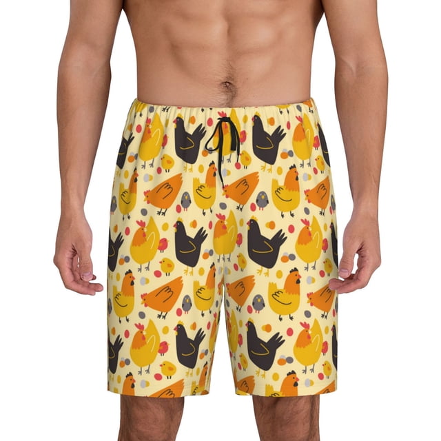 Balery Funny Chicken Pantalones cortos de pijama de punto de algodón para hombre con cinturilla y bolsillos-X-Large
