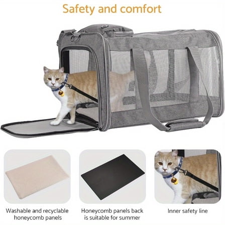 Airline Approved Pet Carrier for Cats Dogs Soft Travel Bag with Breathable Board, Removable Support Board for Car, Air Travel, and Vet Visits (Gray)