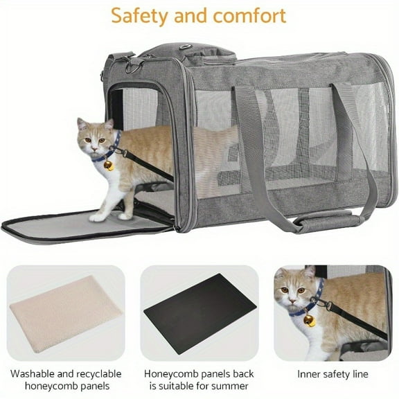 Airline Approved Pet Carrier for Cats Dogs Soft Travel Bag with Breathable Board, Removable Support Board for Car, Air Travel, and Vet Visits (Gray)