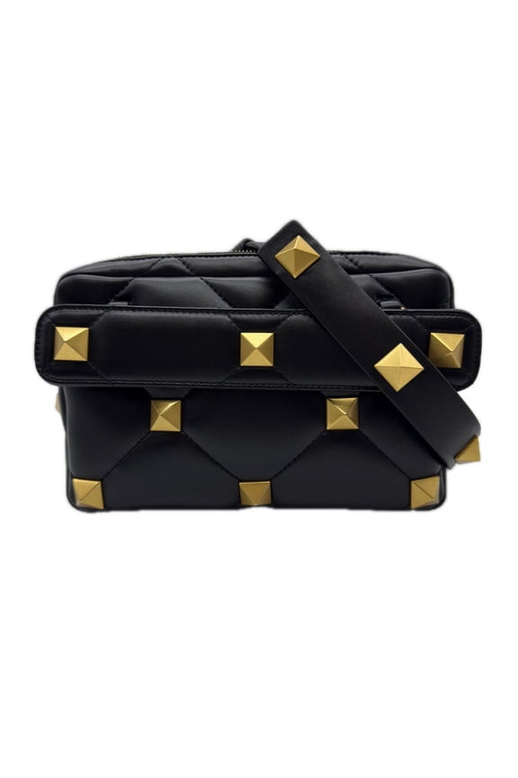 Pre-Owned VALENTINO Roman Stud Nappa Shoulder Bag WY0B0B26DUA0NO Black Gold Lambskin Women's