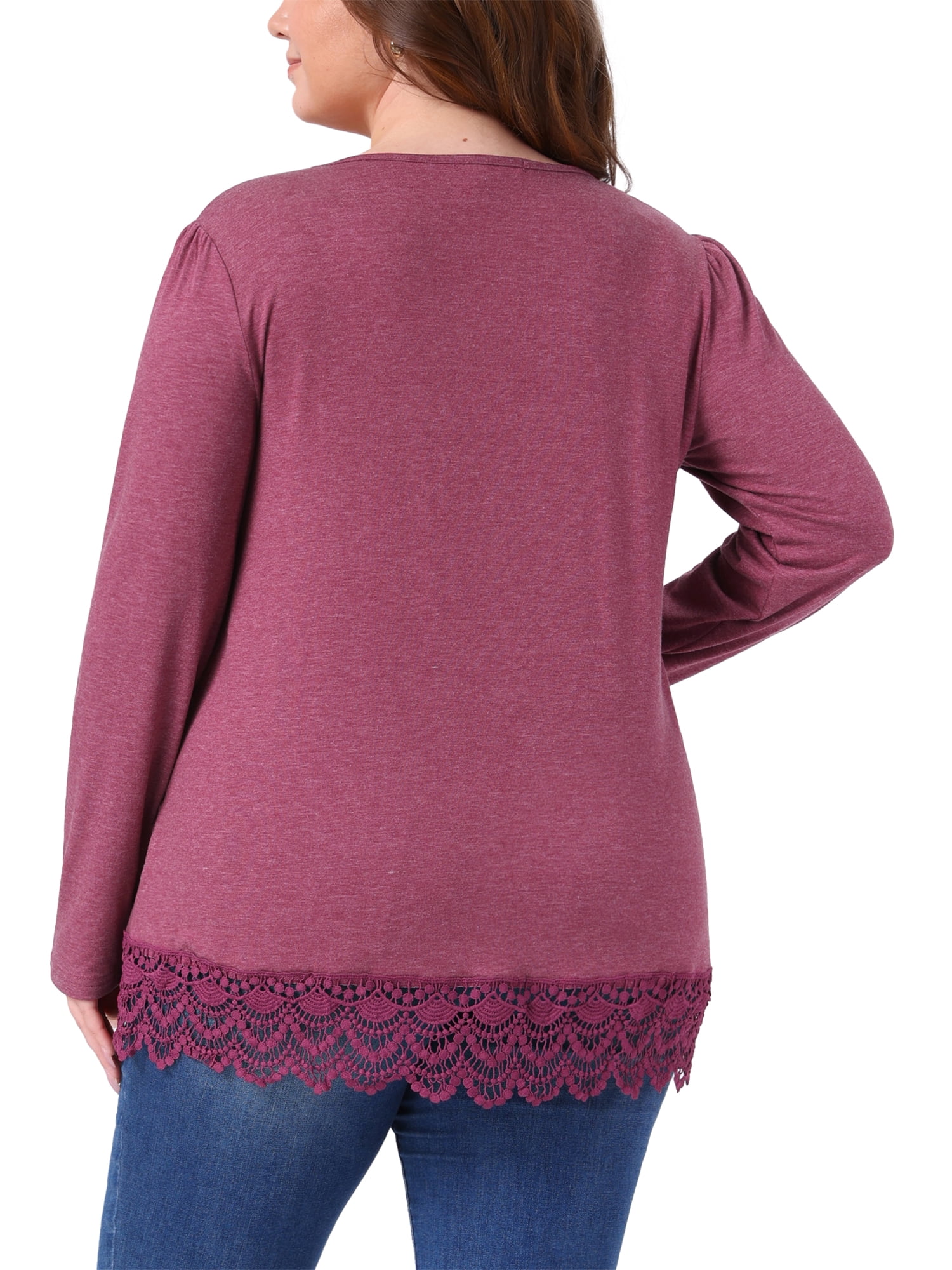 DARING DIVA  Women's Plus Square Neck Lace Hem Blouse 4X Fuchsia