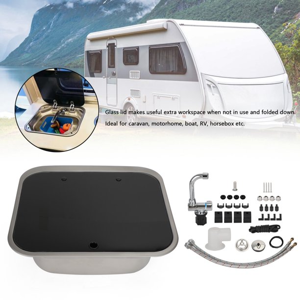 Kit de lavabo para lavado a mano de acero inoxidable con grifo para caravana y autocaravana
