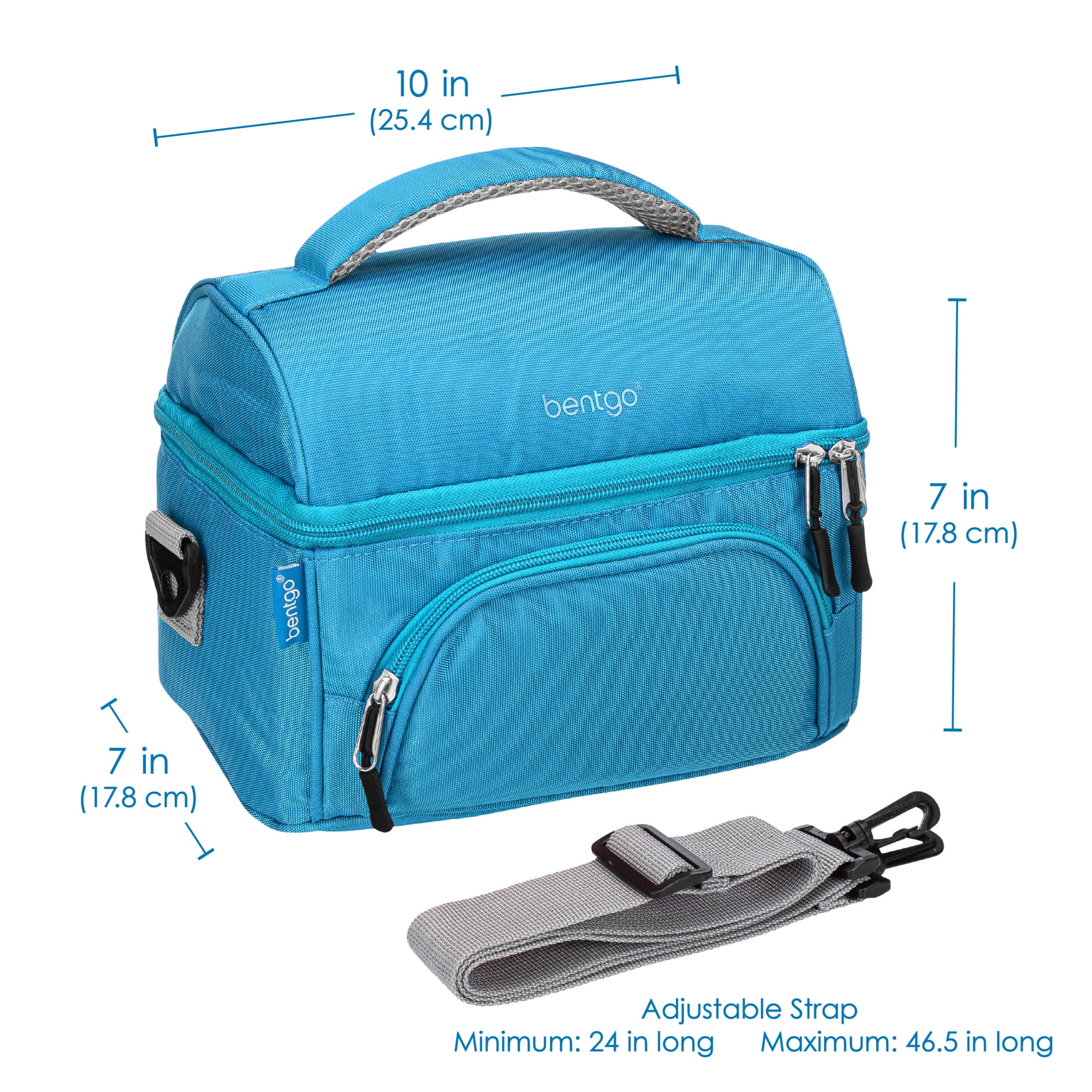 Bentgo Deluxe Lunch Bag - Durable and Insulated Lunch Tote with Zippered Outer Pocket, Internal Mesh Pocket, Padded & Adjustable Straps, & 2-Way Zippers - Fits Most Bentgo Lunch Boxes (Blue)