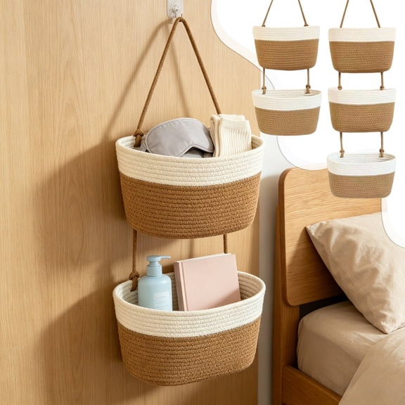 Txlpkdyx Cottage Core Decor 2/3 Tier Hanging Wall Storage Baskets Boho Wall Decor For Bathroom Kitchen Bedroom