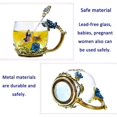 thumbnail image 4 of ZHAOCHENG Taza de té JHIJHOO, regalos para el día de la madre, taza de café, tazas de vidrio transparente con juego de cucharas, mariposa hecha a mano sin plomo, diseño único de esmalte de flor de ros, 4 of 5