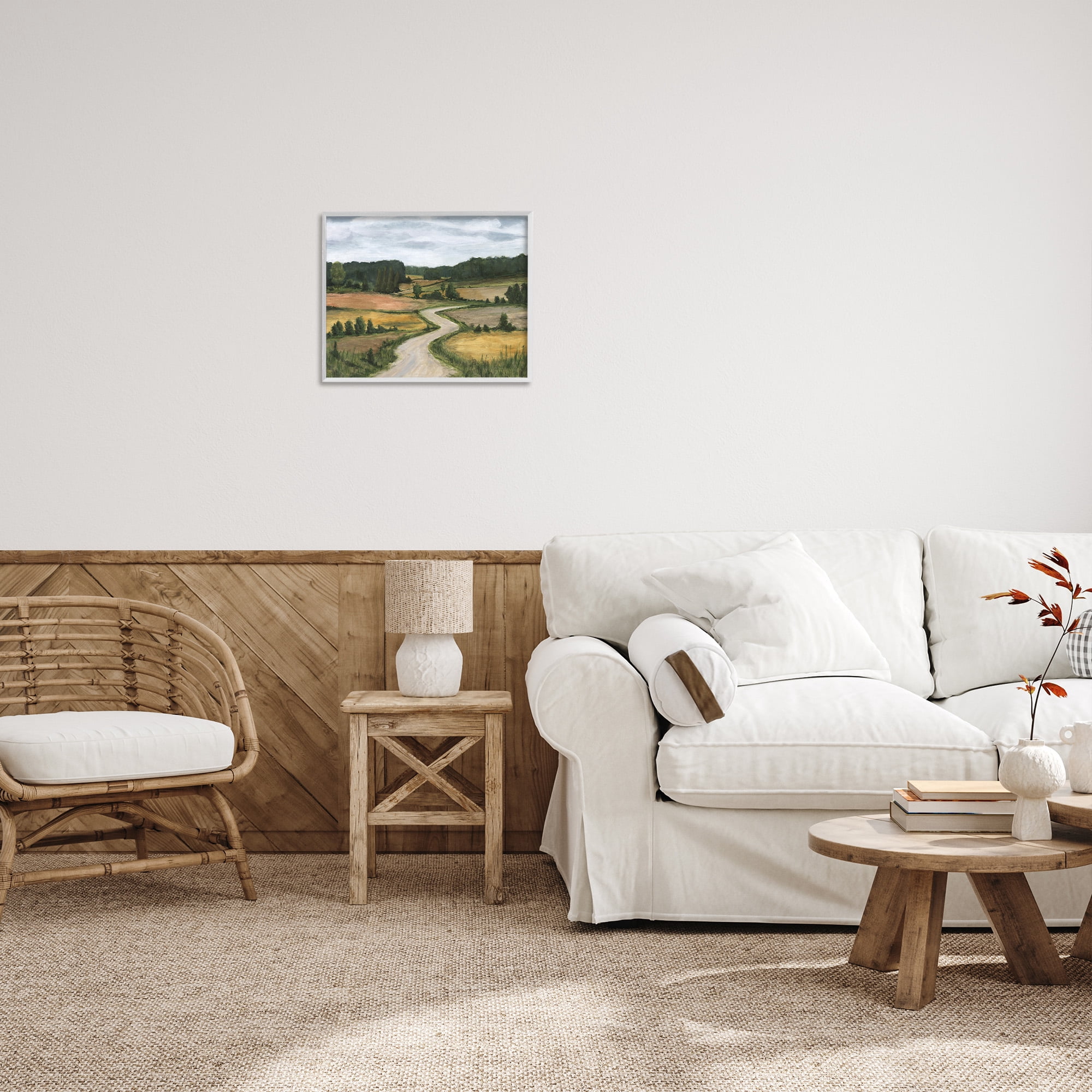 Stupell Industries Waning Rural Rode Landscape Painting White Framed Art Print Wall Art, 20 x 16