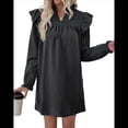 thumbnail image 1 of Vestido de Mujer de Larga con Cuello Alto Holgado y Costuras con Volantes Negro M, 1 of 9
