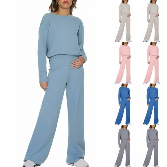 jtjvou Womens 2 Piece Lounge Sets Wide Leg Tracksuit Casual Sweatsuits Matching Set 2025 Fall Clothes Trendy Outfits Beige L