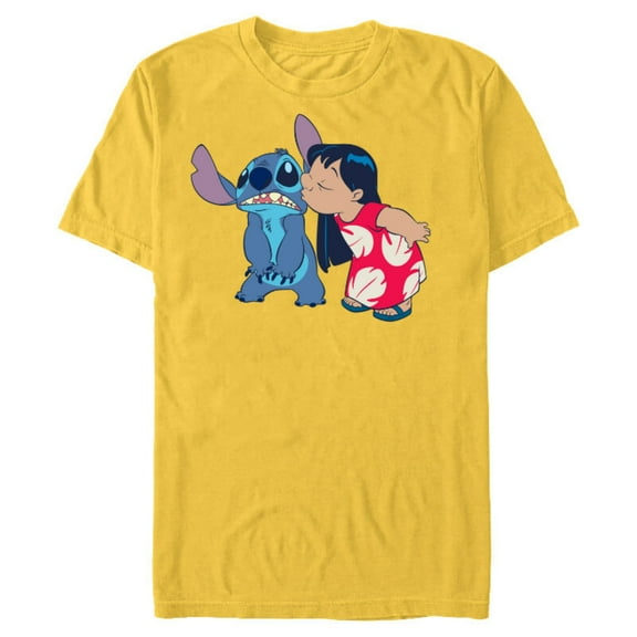 Disney Lilo and Stitch Funny Kisses - Short Sleeve Blended T-Shirt for Adults - Customized-Yellow