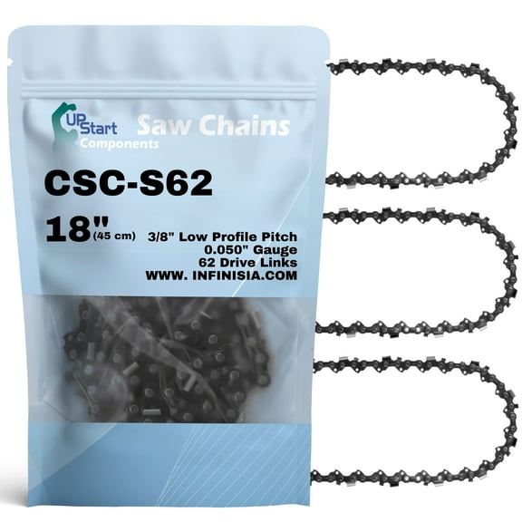 3-Pack 18-inch Semi Chisel Saw Chain for Poulan Wild Thing Chainsaw - (18 inch, 3/8" Low Profile Pitch, 0.050" Gauge, 62 Drive Links, S62)