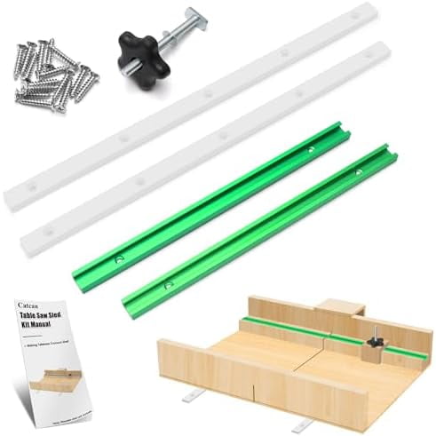 Crosscut Sled Kit for Table Saw, Table Saw Sled Kit Includes 2 Aluminum 12” T-Track, 2 UHMW 17” Miter Bars, Screws, Knob and Bolt for Tablesaw Woodworking$$