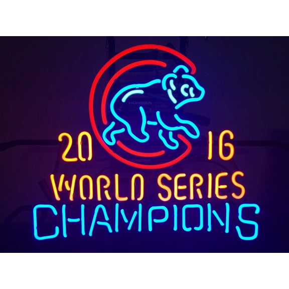 Queen Sense 20"x16" Custom For Chicagos Sports League Cubs 2016 World Series Champions Walking Bear Neon Sign Wall Decor Handmade Beer Pub Bar Man Cave Artwork Party Gift Neon Light W120CCWB16WSC
