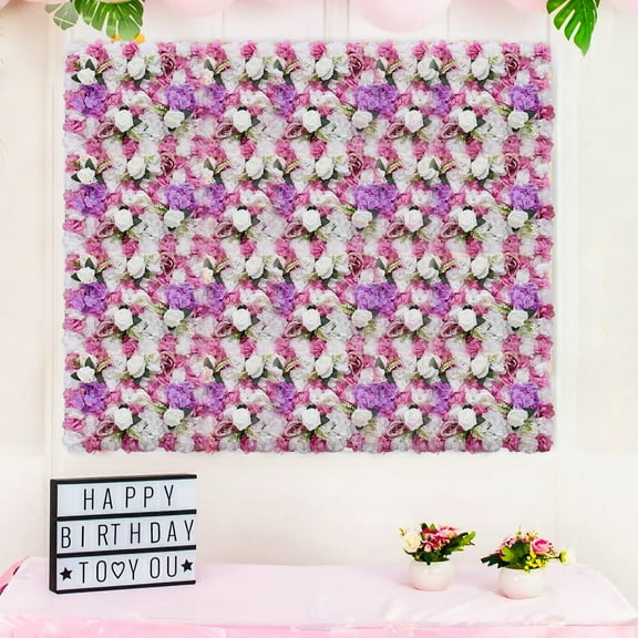 6 Pcs Silk Rose Faux Artificial Flower Wall Panels Floral Backdrop Decor, Purple 24" X 16"