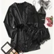 thumbnail image 4 of Woman Sleepwear 3pcs Solid Lace Trim Satin Pajamas Set With Robe Sexy Faux Silk Pijamas Robe Sets Casual Home Clothes Nightwear, 4 of 4