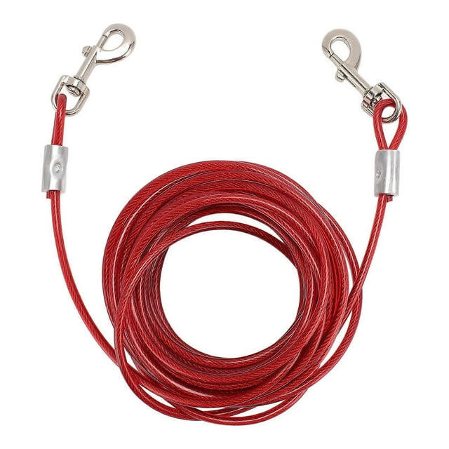Dog Tie Out Cable Steel Wire Double Head Bite Resistant Outdoor Camping Dog Leash for Small Medium Large Dogs Red 6mmx3 Meters / 0.24inx9.8ft
