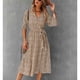 thumbnail image 2 of Vestido floral de manga larga con cinturón Cuello en V Vestido casual con dobladillo grande para otoño e invierno Caqui S, 2 of 7