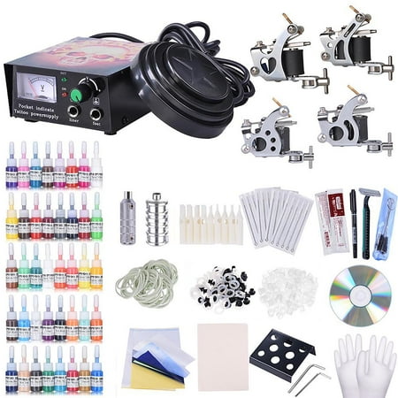 - Complete Tattoo Kit 4 Machine 40 Inks Power Supply 10 Wraps Gun Needle Grip Tip Foot Switch