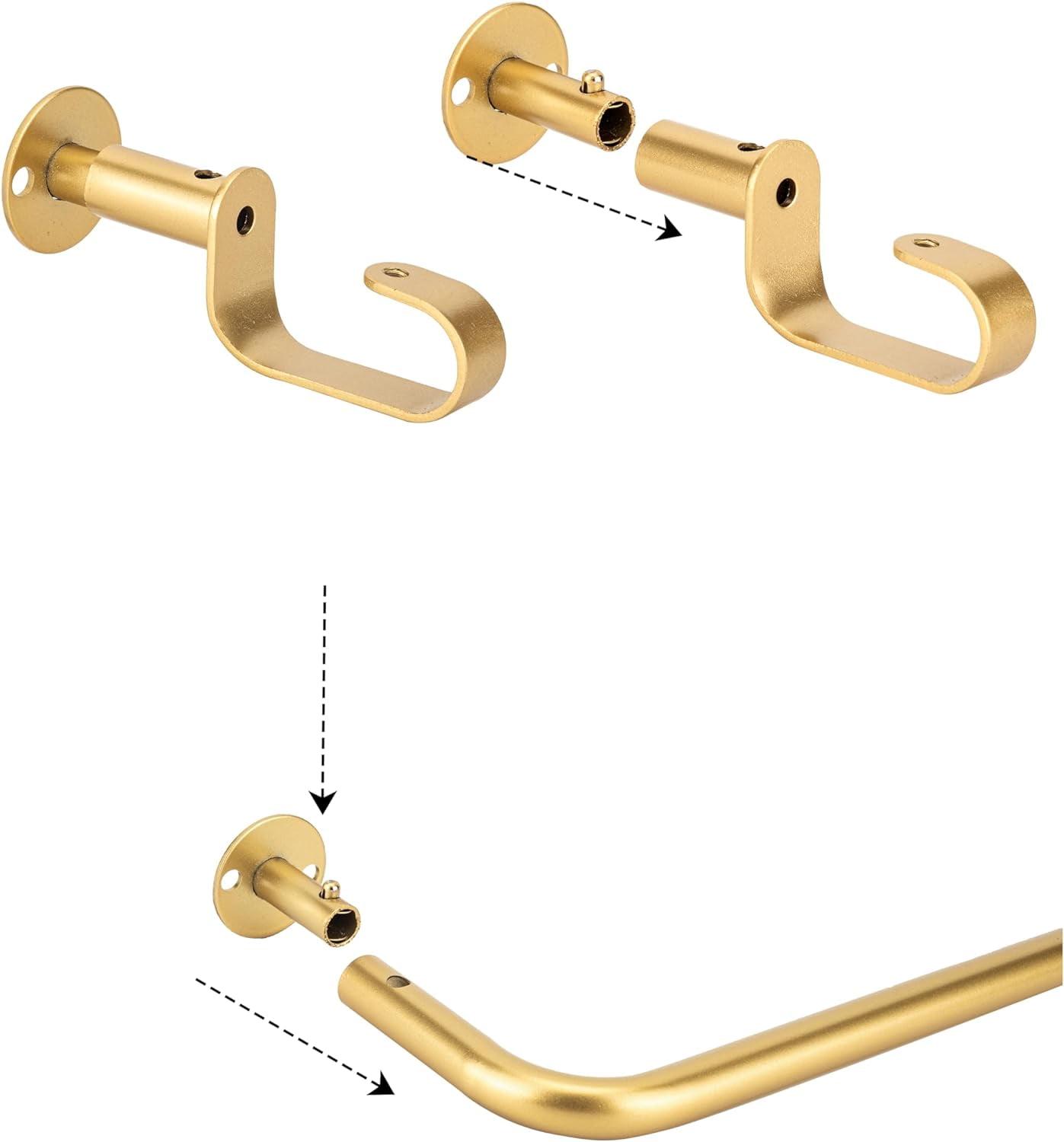 eTeckram Energy Saving Wrap Around Blackout Return Adjustable Window Curtain Metal Rod Set, 5/8 inch Diameter,84"-120",Gold