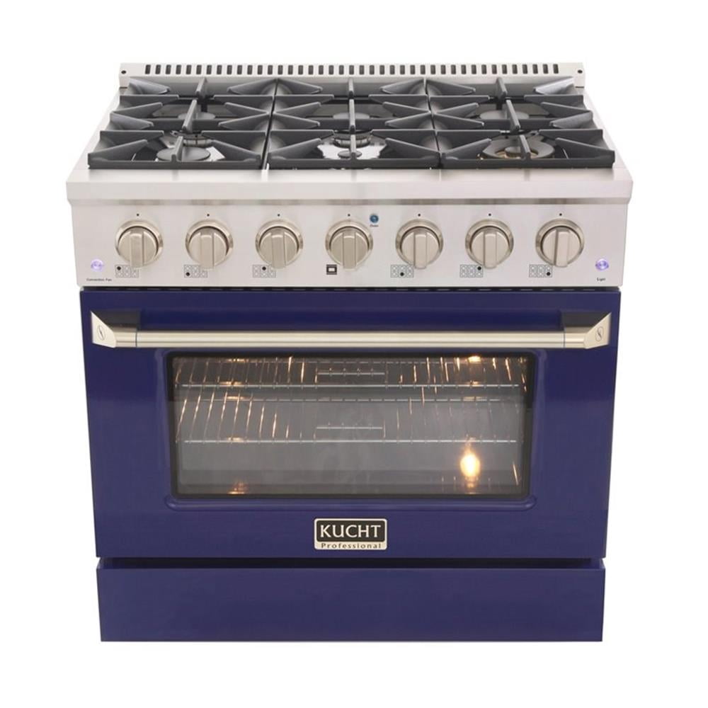 Pemberly Row 36" Stainless Steel Propane Gas Range in Blue and Silver
