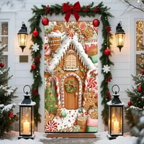 Lwlmwt Gingerbread House Christmas Door Cover 35x70-inch Door Curtain Decoration Perfect for Christmas Decorations, Holiday Wall Decor