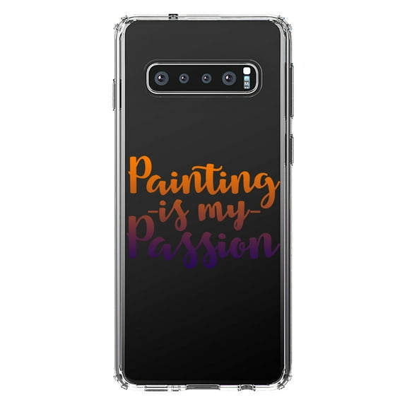 DistinctInk Clear Shockproof Hybrid Case for Samsung Galaxy S10  PLUS (6.4" Screen) - TPU Bumper Acrylic Back Tempered Glass Screen Protector - Painting is My Passion