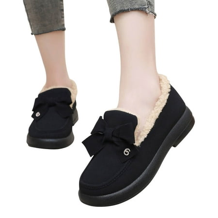 

Lovskoo 2024 Women s Snow Boots Plush Thick Sole Loafers Comfortable Warm Cotton Versatile Beans Shoes External Wear Black