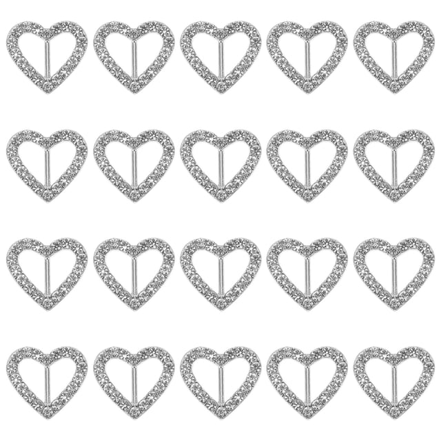 Shisuyan 20Pcs Chair Sash Buckles Heart Shaped Rhinestone Ribbon Buckle Versatile Scarf Buckle
