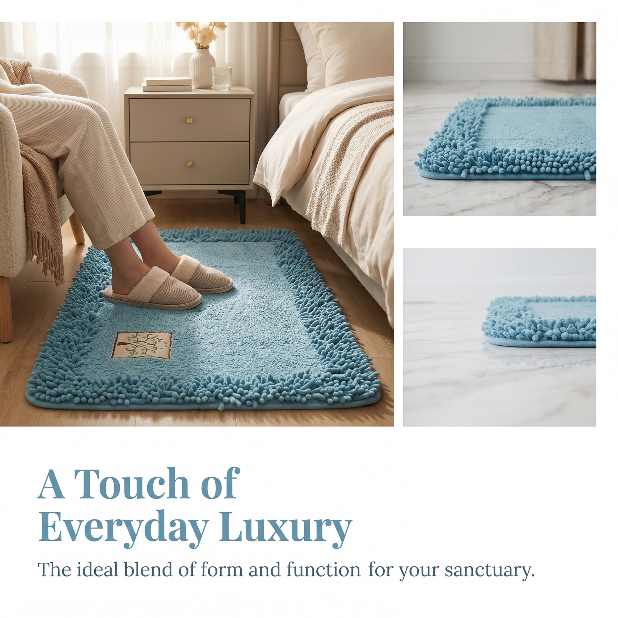 Unique Bargains Chenille Non Slip Bath Mat Ultra Soft Absorbent Shower Rug Blue 24" x 16"