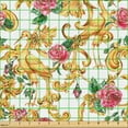 thumbnail image 2 of Ambesonne Victorian Fabric by the Yard Upholstery, Vintage Vibes Crane Birds, 5 Yards, Earth Yellow Green and Pink, 2 of 5