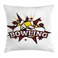 thumbnail image 1 of Bowling Party Decorations Throw Pillow Cushion Cover, Cartoon Comic Book Style Design Stars Retro Crash Effects, Decorative Square Accent Pillow Case, 16 X 16 Inches, Ruby White Yellow, by Ambesonne, 1 of 2