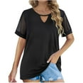 thumbnail image 1 of DPTALR Femmes Dames Manches Courtes Col Rond Pull en Gaze Découpé Hauts Chemises Blouse, 1 of 8