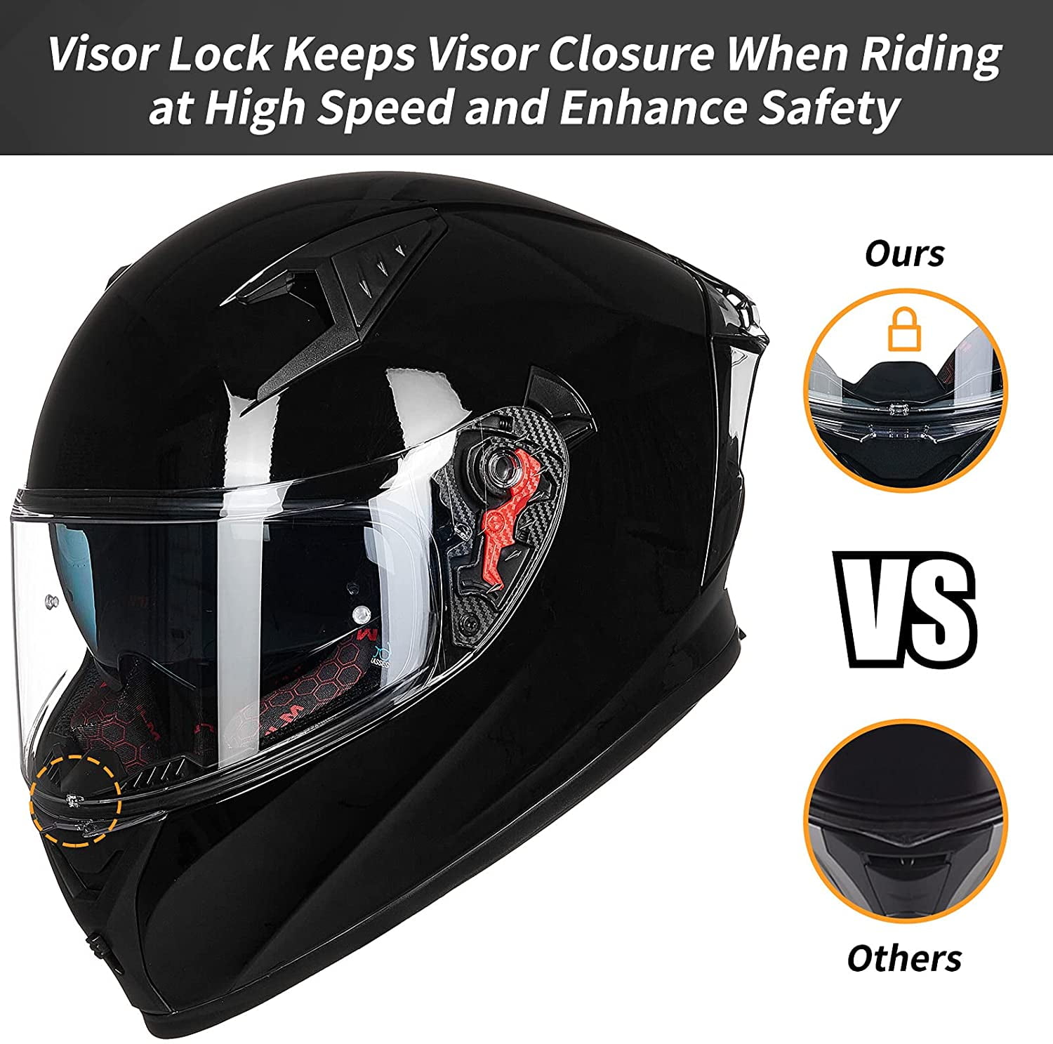 ILM Motorcycle Helmet Full Face with Pinlock Compatible Clear&Tinted Visors and Fins Street Bike Motocross Casco DOT(Gloss Black, X-Large)