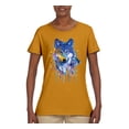 thumbnail image 2 of Wolf Painting Splatter Abstract Art Animal Lover Womens Graphic T-Shirt, Gold, Small, 2 of 3
