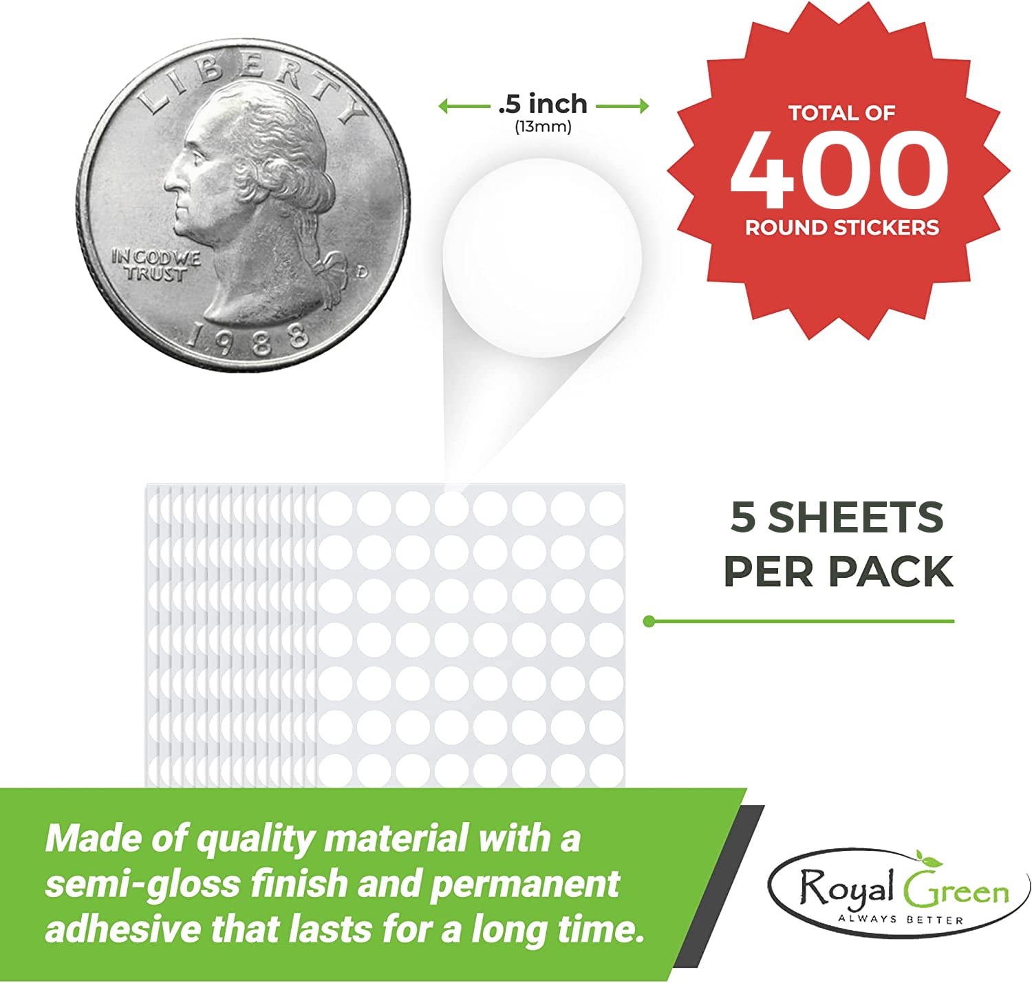 2100 Pack Color Coding Dot Stickers - 0.4 Inch Round Labels In 5 Bright Colors