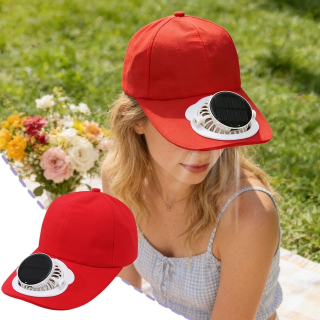 Gorra De Ventilador Solar De Poliéster Gorro con ventilador solar,batería de 650 mAh,3 velocidades ajustables,ideal para protegerse del sol en verano (rojo,1 unidad). Rkxzt