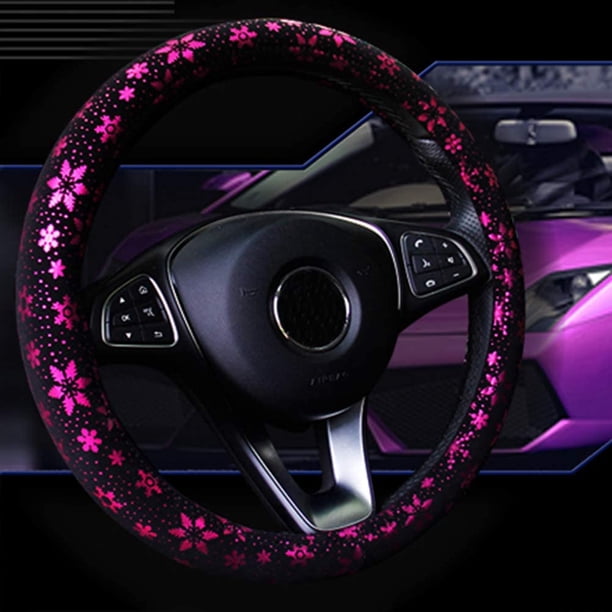 Bonita funda para volante de coche de 15 pulgadas con diseño de copos de nieve, brillante, 4 colores, antideslizante, rosa