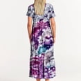 thumbnail image 4 of Penkiiy Women's Summer Casual Short Sleeve Crewneck Dress Casual Flowy Tiered Maxi Beach Dress With Pockets Shiny Print Dress 2XL Purple, 4 of 7