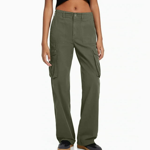 SMihono Pantalon en Lin pour Femmes Mode Grande Taille Décontracté Ample Coupe Droite Cargo Taille Haute Ample Randonnée avec Poche à Rabat Jambe Grand Parachute jusqu'à 65 % de Réduction!